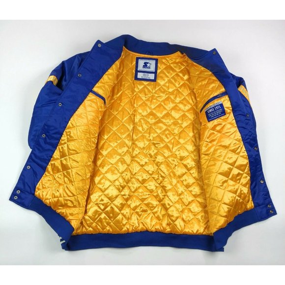 Golden State Warriors NBA Starter Legacy Mens 5XL Blue Satin Bomber Jacket Retro - Picture 6 of 12